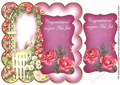 Cerise Rose Arch Congratulations New Job 8in Scallop Topper