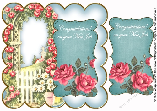 Teal Rose Arch Congratulations New Job 8in Scallop Topper