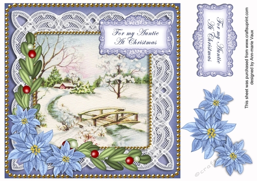 Blue Snowscene My Auntie Christmas 8in Decoupage Topper
