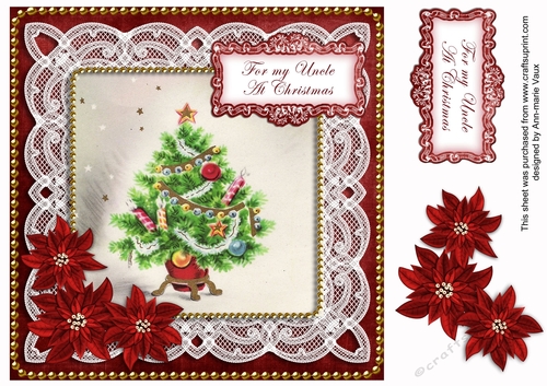 Red Tree My Uncle at Christmas 8in Decoupage Topper