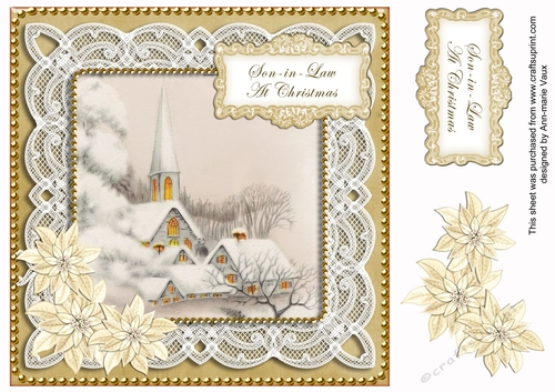 Ice Church Gold Son in Law at Christmas 8in Decoupage Topper
