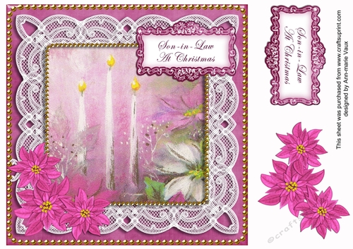 Pink Poinsettia Son in Law at Christmas 8in Decoupage Topper