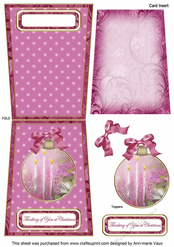 Cerise Candle Thinking of You at Christmas 5.5inch Bauble Decoupage Card