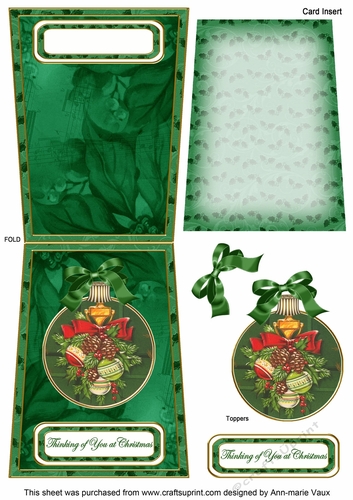 Door Knocker Thinking of You at Christmas 5.5inch Bauble Decoupage Card