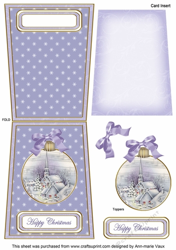 Blue Church Happy Christmas 5.5inch Bauble Decoupage Card