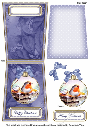 Blue Robin Happy Christmas 5.5inch Bauble Decoupage Card