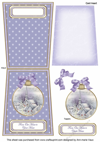 Blue Church Our House to Your House 5.5inch Bauble Decoupage Card