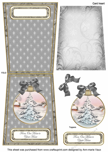 Snow Tree Our House to Your House 5.5inch Bauble Decoupage Card