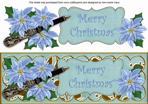 Teal Poinsettia Merry Christmas XLarge DL Decoupage Topper