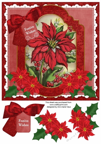 Red Poinsettia Festive Wishes Fancy 8in Step by Step
