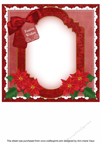 Red Poinsettia Festive Wishes 8x8inch Fancy Insert Panel