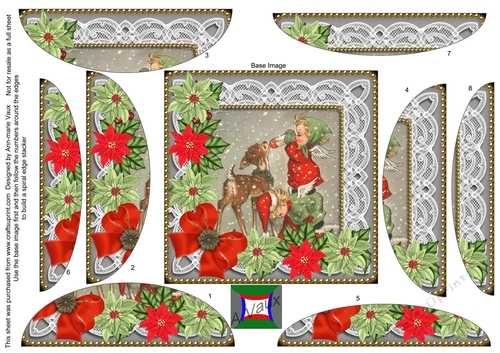 Feeding Reindeer Red Poinsettia 5in Rounded Spiral Stacker
