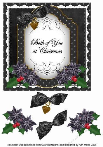 Black Poinsettia Both of You at Christmas Fancy 7in Decoupage Topper