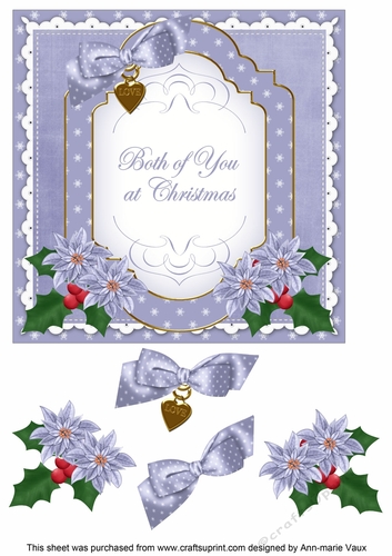 Pale Blue Poinsettia Both of You at Christmas Fancy 7in Decoupage Topper