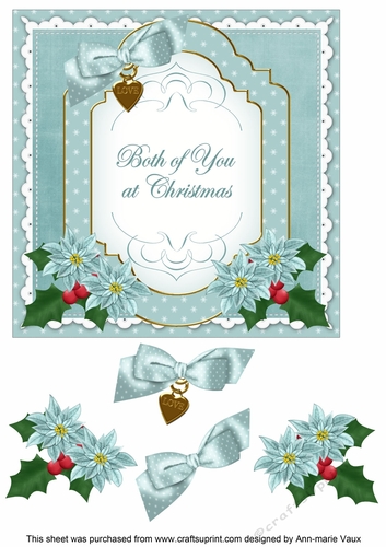 Dusky Teal Poinsettia Both of You at Christmas Fancy 7in Decoupage Topper