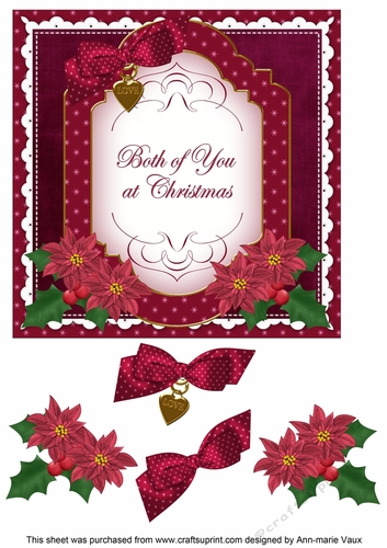 Hot Pink Poinsettia Both of You at Christmas Fancy 7in Decoupage Topper