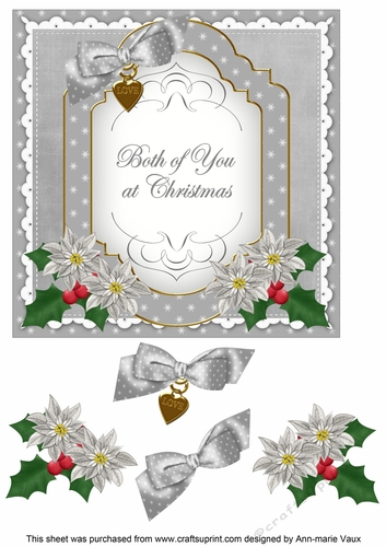 Silver Poinsettia Both of You at Christmas Fancy 7in Decoupage Topper