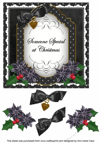 Black Poinsettia Someone Special at Christmas Fancy 7in Decoupage Topper