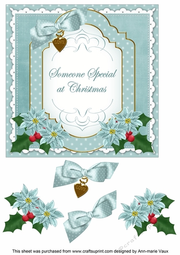 Dusky Teal Poinsettia Someone Special at Christmas Fancy 7in Decoupage Topper