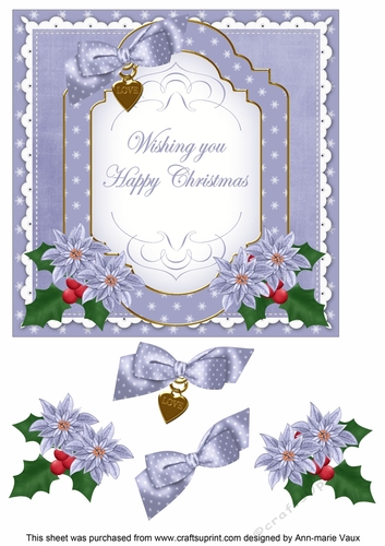 Pale Blue Poinsettia Happy Christmas Fancy 7in Decoupage Topper
