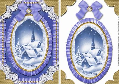 Blue Christmas Village Lace N Ruffles A5 Card Front