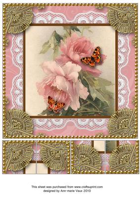 Butterfly Roses 8 x 8inch Lace Gold Picture Sheet