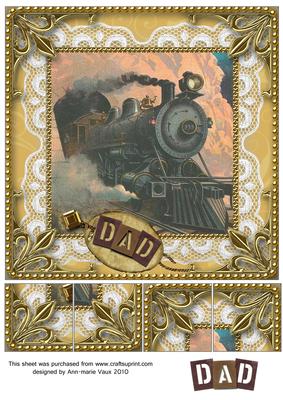 Dads Train 8 x 8inch Lace Gold Picture Sheet