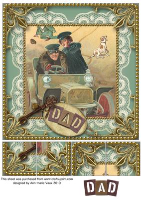Dads Comical Driving 8 x 8inch Lace Gold Picture Sheet