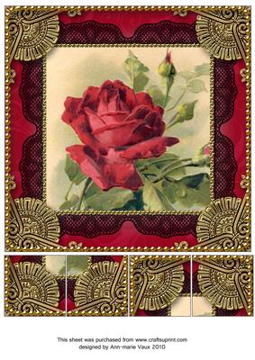 Red Roses 8 x 8inch Black Lace and Gold Picture Sheet