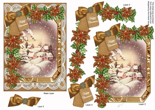 Snow Village Happy Christmas 7x5in Fancy Lace Step by Step