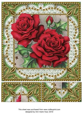 Red Rose Duo Lace N Gold 8x8inch Picture Sheet