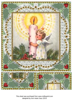 Christmas Candle Angel Lace N Gold 8x8inch Picture Sheet