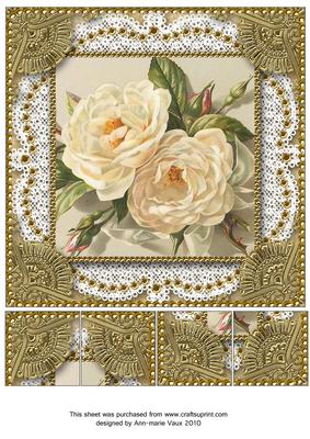 White Roses Lace N Gold 8x8inch Picture Sheet