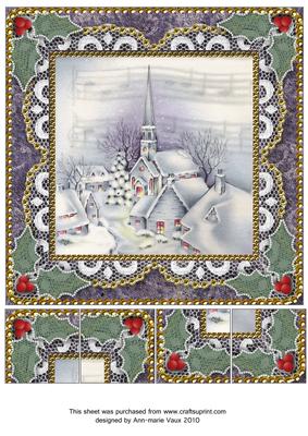 Christmas Blue Church Lace N Gold 8x8inch Picture Sheet