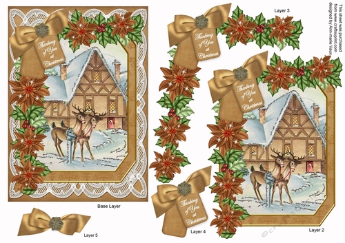 Reindeer Thinking of You 7x5in Fancy Lace Step by Step