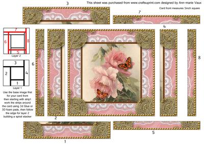 Pink Butterfly Roses Spiral Edge Stacker Card Front