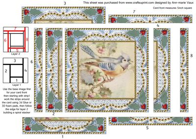 Christmas Blue Tit Spiral Edge Stacker Card Front