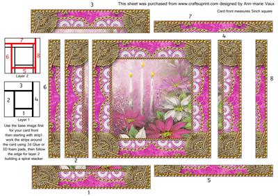 Christmas Pink Poinsettias Spiral Edge Stacker Card Front