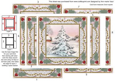 Christmas Snow Tree Spiral Edge Stacker Card Front