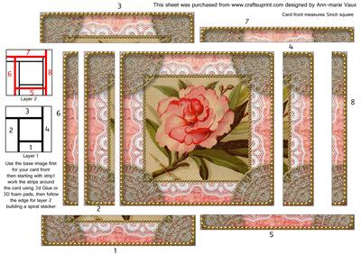 Oriental Pink Peony Spiral Edge Stacker Card Front