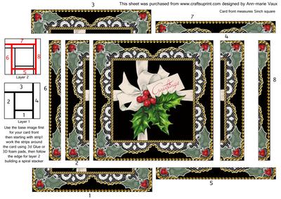 Christmas Holly Greetings Spiral Edge Stacker Card Front