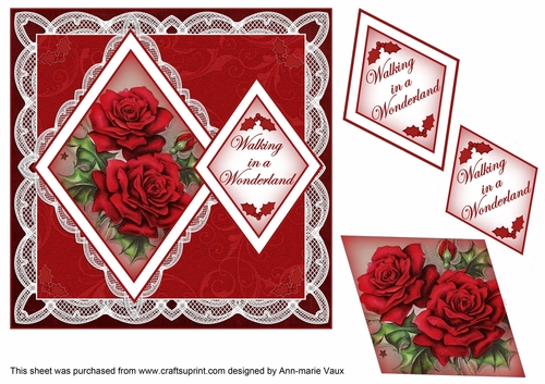 Christmas Roses Walking in a Wonderland 7in Double Diamond Topper