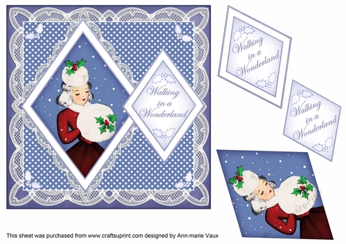 Winter Lady Walking in a Wonderland 7in Double Diamond Topper