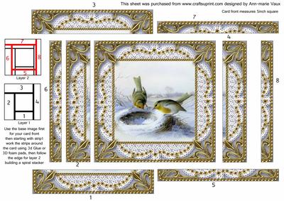Christmas Feeding Robins Spiral Edge Stacker Card Front