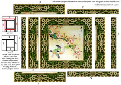 Oriental Blossom Birds Spiral Edge Stacker Card Front