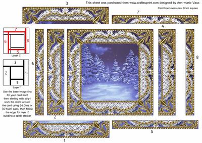 Blue Christmas Trees Spiral Edge Stacker Card Front