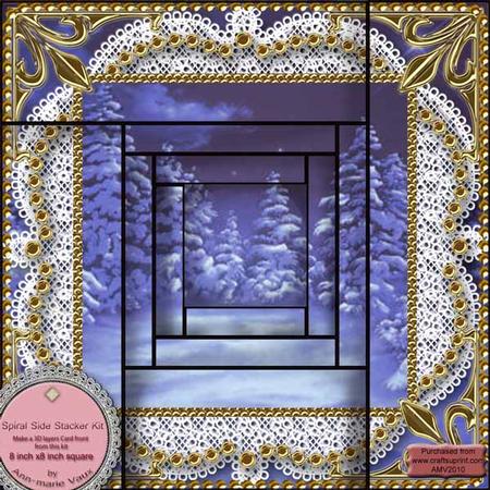 Blue Christmas Trees Spiral Edge Stacker 8x8 Card Front Kit