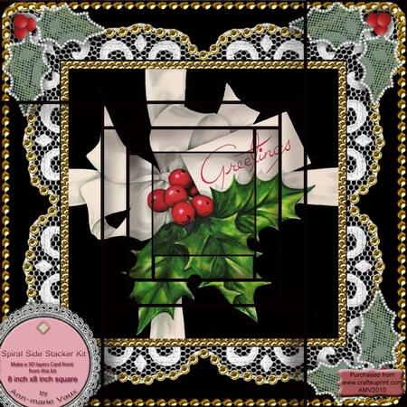 Holly Greeting Spiral Edge Stacker 8x8 Card Front Kit