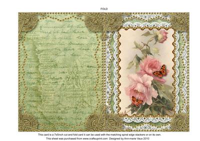Butterfly Pink Roses Matching Spiral 7x5inch Folded Card