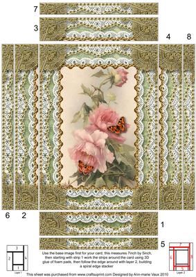 Butterfly Pink Roses Spiral Edge Stacker 7x5in Card Front